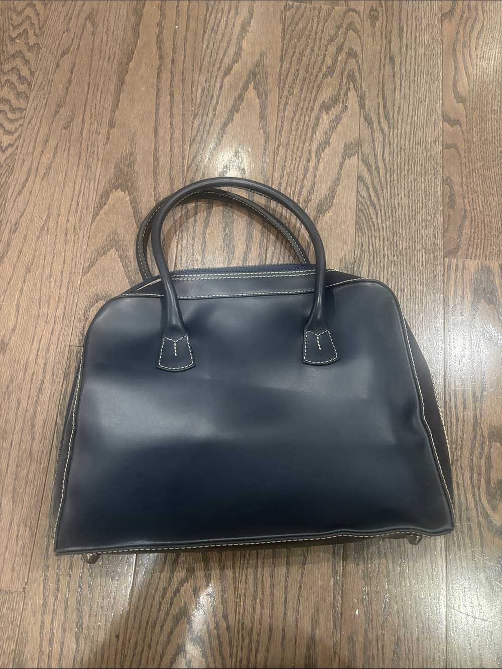 Elegant Navy Leather Satchel Handbag for Women